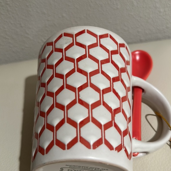 Graydon Hall Red/Salmon Colored Mug with Design And Spoon - Picture 7 of 7